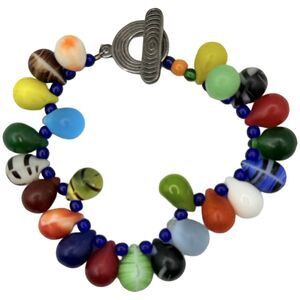 Vintage Mali Wedding Beads Bracelet 7"  Multicolored African Trade Glass Ethnic